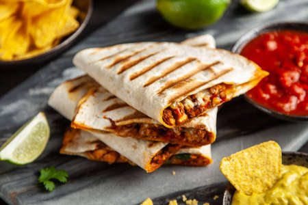 Chicken quesadillas with paprika and cheeseの写真素材