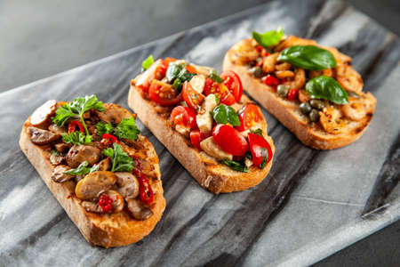 Traditional Italian bruschettasの写真素材