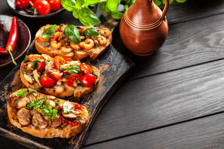 Traditional Italian bruschettasの写真素材