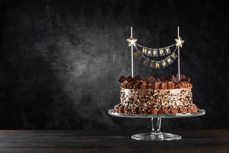 Chocolate cake on dark backgroundの写真素材