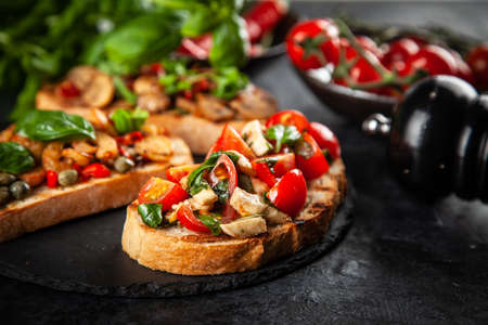 Traditional Italian bruschettasの写真素材