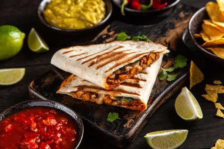 Chicken quesadillas with paprika and cheeseの写真素材