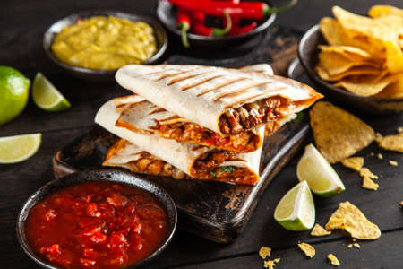 Chicken quesadillas with paprika and cheeseの写真素材