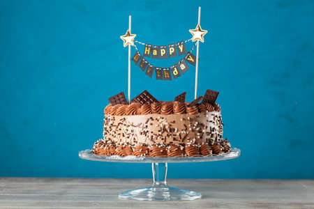 Chocolate cake on dark backgroundの写真素材