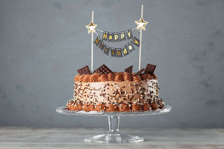 Chocolate cake on dark backgroundの写真素材