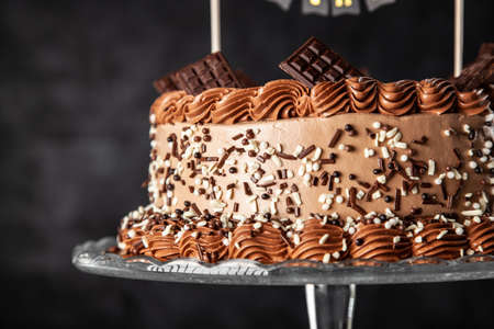 Chocolate cake on dark backgroundの写真素材
