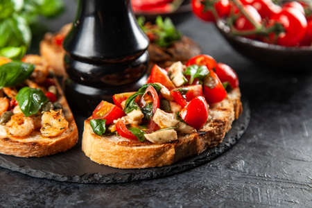 Traditional Italian bruschettasの写真素材