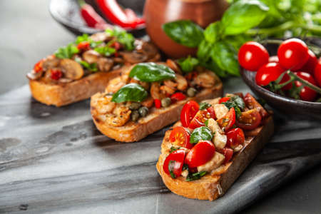 Traditional Italian bruschettasの写真素材