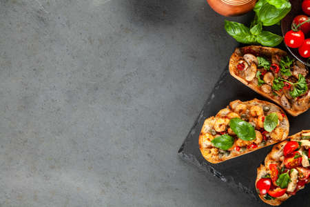 Traditional Italian bruschettasの写真素材