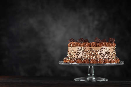 Chocolate cake on dark backgroundの写真素材