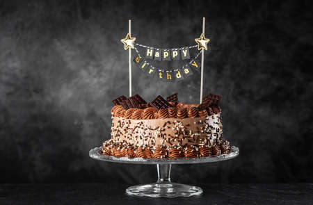 Chocolate cake on dark backgroundの写真素材