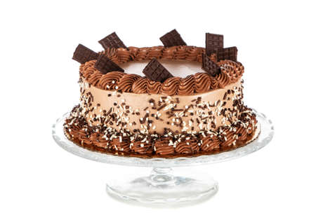Decorated chocolate cake on dark backgroundの写真素材