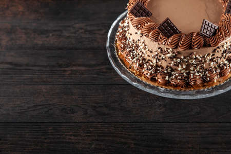 Chocolate cake on dark backgroundの写真素材