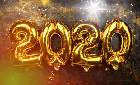 Happy New Year 2020 golden balloons