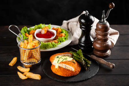 Cordon bleu and chicken nuggetsの写真素材