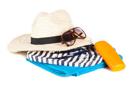 Beach accessories on whiteの写真素材