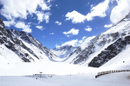 Ski area with sunny and snow in chileの写真素材