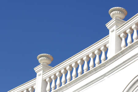White stone balustrade in blue skyの写真素材