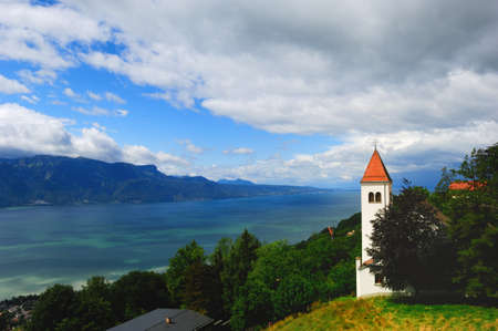 The church in the Switzerland?beside Geneva lake.の写真素材