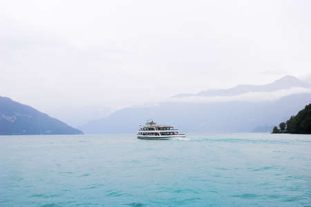 Ship in mist ,at Thun lake, switzerland.の写真素材