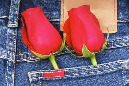 couple of roses in denim pocket. の写真素材