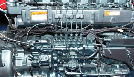 closeup details of diesel engine 