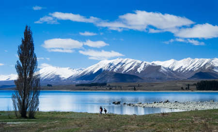 landscape of snow mountain and lake, New Zealandの写真素材