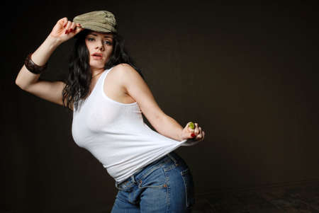 Beautiful woman in T-shirt and jeans