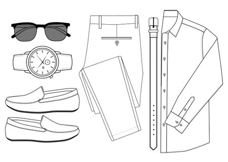 Men's Clothing and Accessories Outline Vector Illustrationのイラスト素材