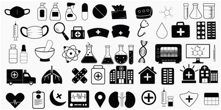 Set Medical And Doctor vector Icons Clipart style stock designのイラスト素材