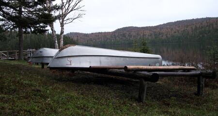 two metal fishing boatの写真素材
