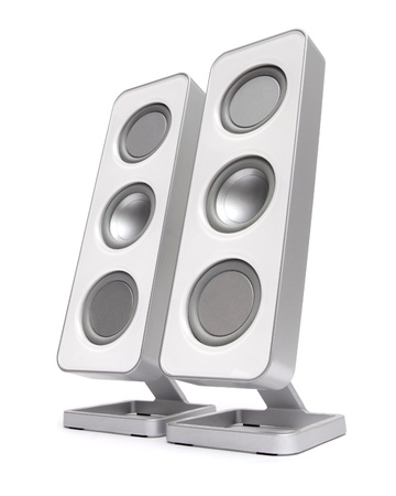 two speakers over white backgroundの写真素材