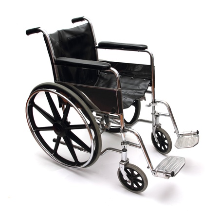 a black and silver wheel chair on white backgroundの写真素材