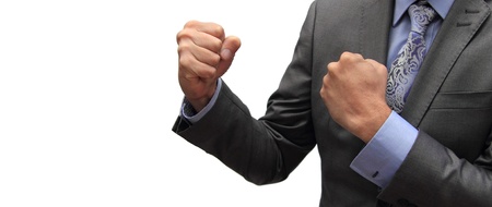 closeup of a man in a suit in a fighting positionの写真素材