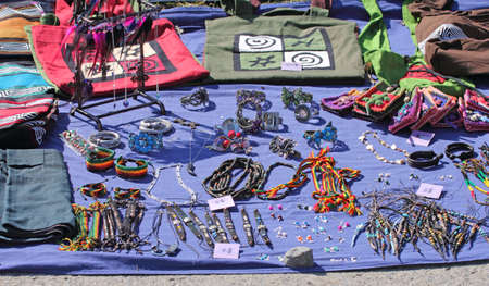 closeup of different product for sell on the streetのeditorial素材