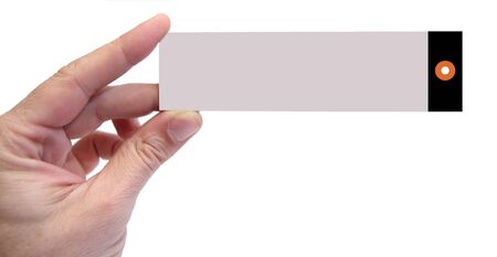 closeup of a hand presenting a sales tagの写真素材
