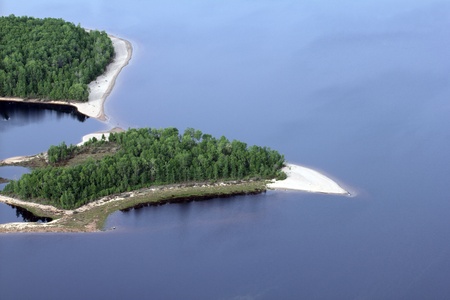 plane view of a wild island on a lakeの写真素材