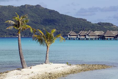 over water bungalows on the lagoonの写真素材