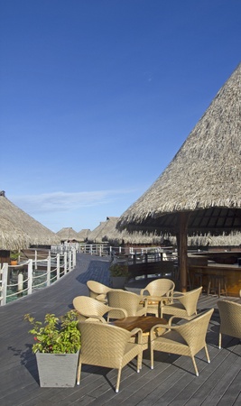 over water restaurant on a pier in french polynesiaの写真素材