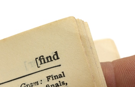 macro image of a dictionary page with the word findの写真素材