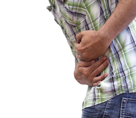 closeup of a man with stomach cramps