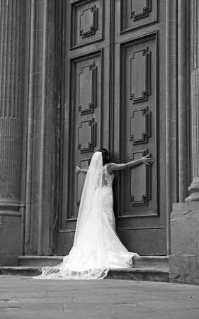 Beautiful bride at the churchの写真素材