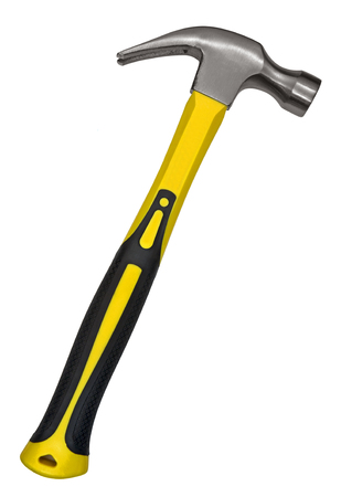 Black and yellow hammer isolated over whiteの写真素材