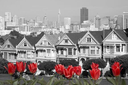 Painted sisters victorian houses, San Franciscoの写真素材