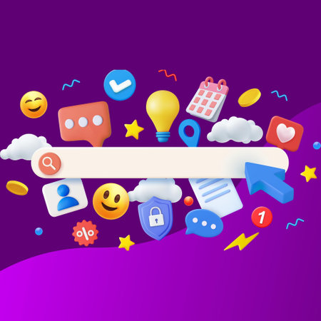 Social media concept with speech bubbles and icons on purple background. Vector illustration