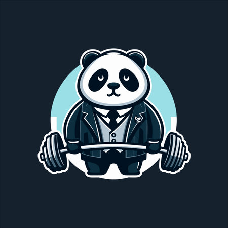 Panda bear in suit with dumbbells. Vector illustration.のイラスト素材