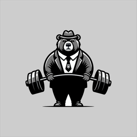 Bear lifting a barbell. Mascot design vector template.のイラスト素材