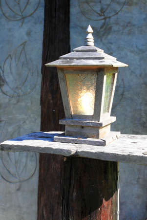 wood ancient lamp in resort at Khaokho, Thailandの写真素材