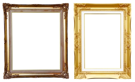 2 ancient golden frame on whiteの写真素材