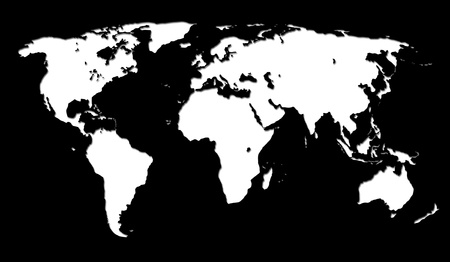 white world map on black backgroundの写真素材